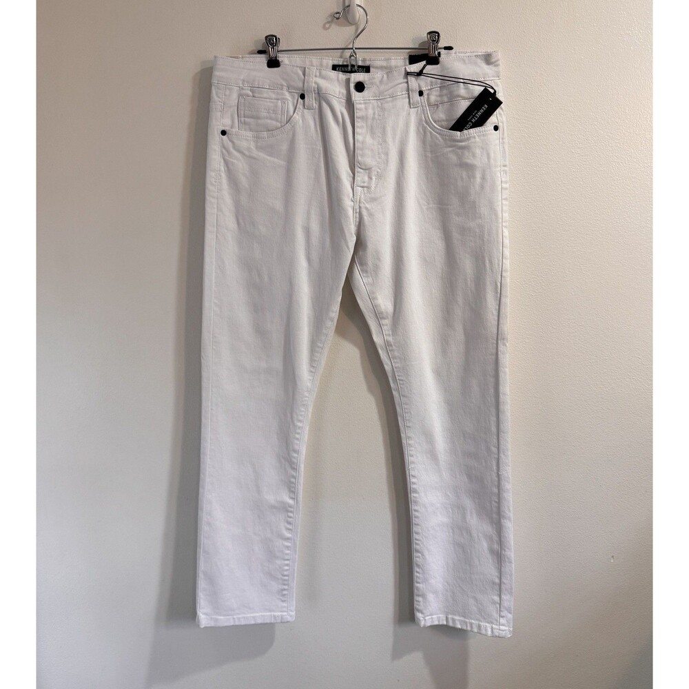 NWT Kenneth Cole Jeans White Denim Mens 36 x 30 Slim Fit Low Rise Cotton